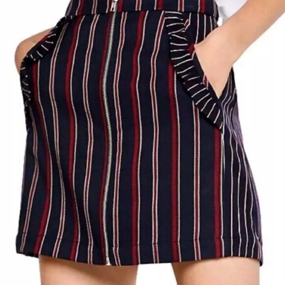 BCBGeneration blue red striped ruffle mini skirt size 10 - Picture 1 of 5